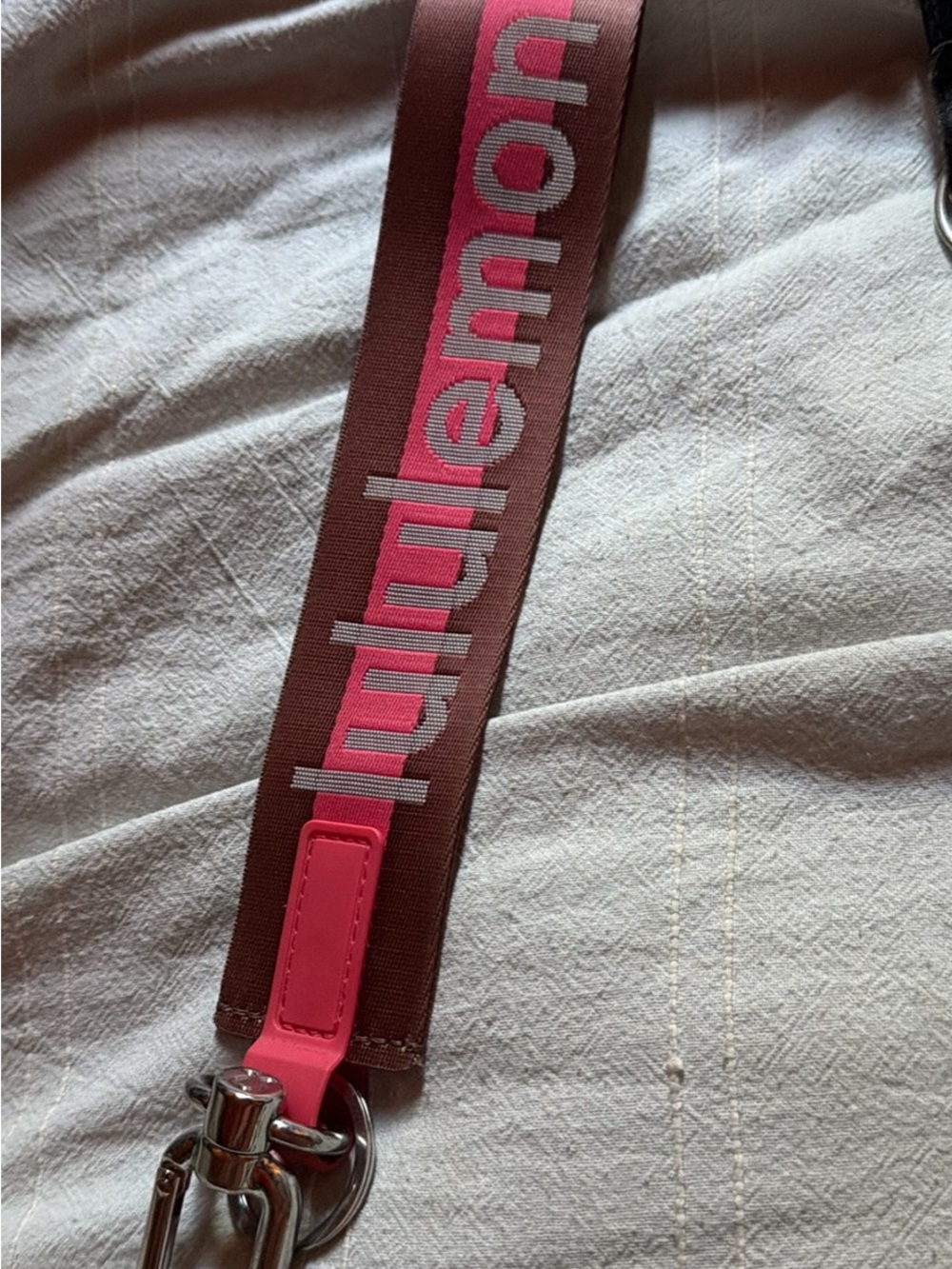 lululemon athletica Brown Strap with Pink Logo Keychain